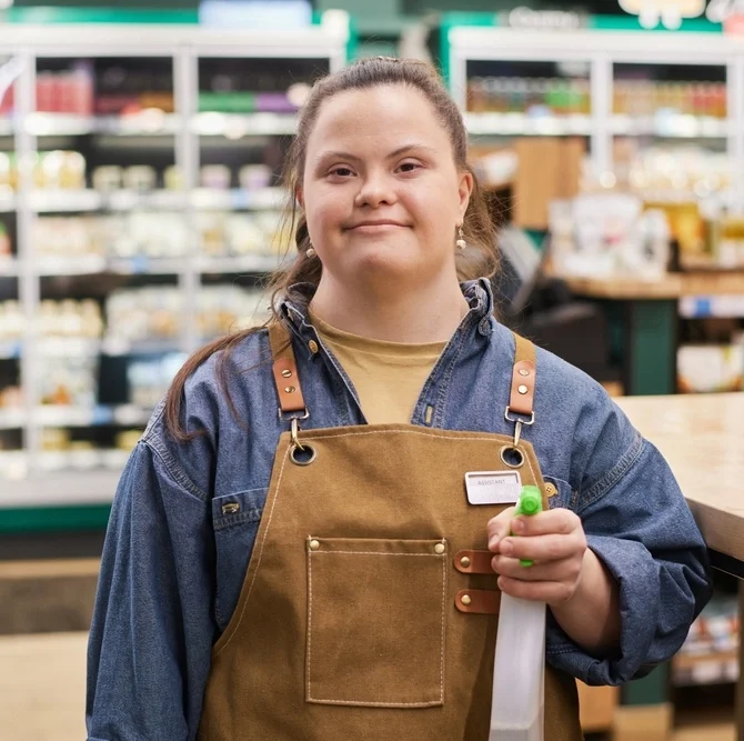 disabled women with down syndrome working in a superstore